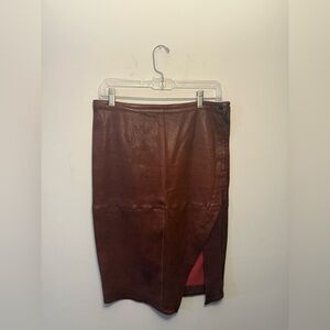 Elizabeth and James Asymmetrical Burgandy Leather Skirt